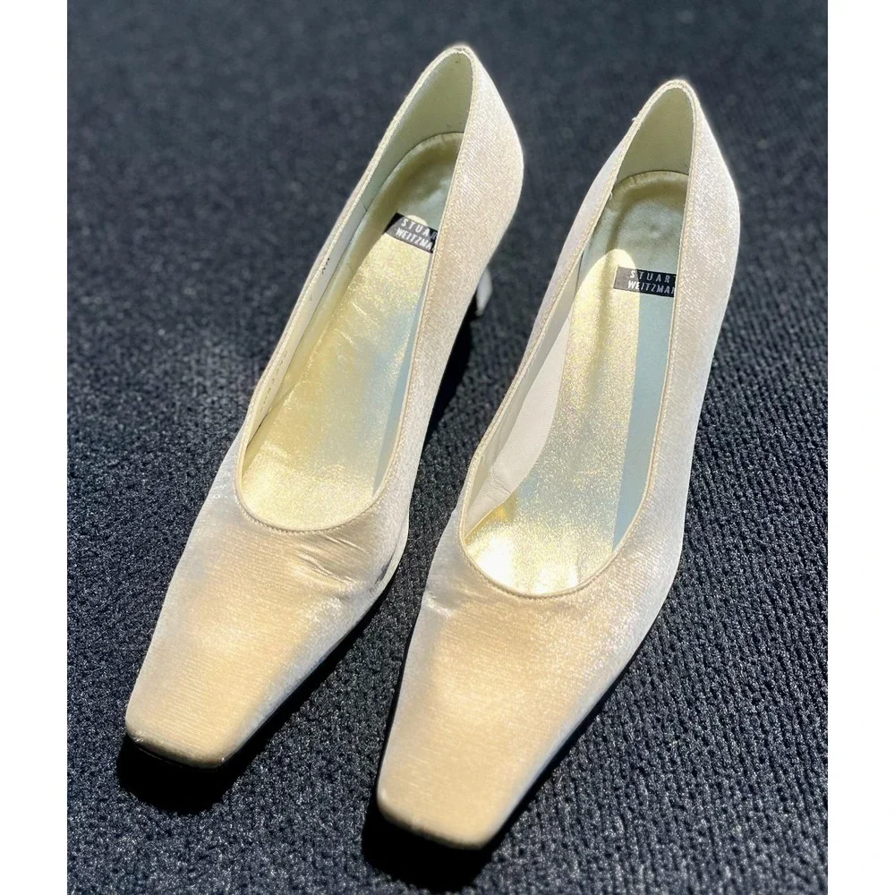 Stuart‎ Weitzman Shoes Womens Size 9 AA Square Toe Heels Leather Sole Elegant